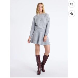 Free Assembly Gray Women's Embellished Mock Neck Sweater & Skirt Set